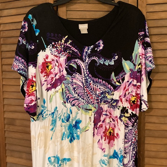 Chicos Short Sleeve Knit Maxi Dress Floral Print Size 2 (12/14) - Picture 7 of 14